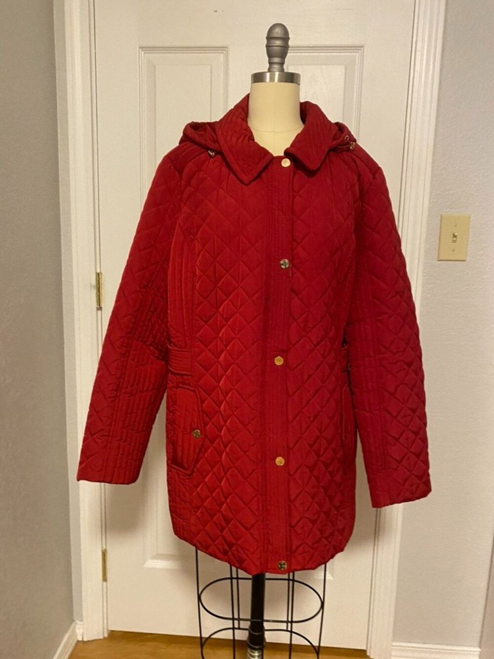 Jones New York Red Quilted Hooded Jacket XL